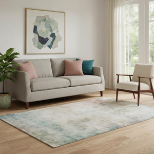 HomeRoots 5' X 8' Abstract Area Rug in Taupe, Blush & Teal - Washable, UV-Protected & Non-Slip for All Rooms! 692216