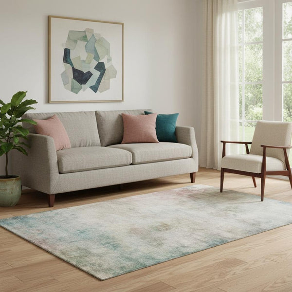 HomeRoots 5' X 8' Abstract Area Rug in Taupe, Blush & Teal - Washable, UV-Protected & Non-Slip for All Rooms! 692216