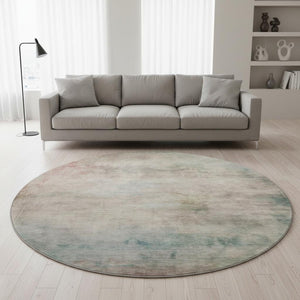 HomeRoots 8' X 8' Stylish Taupe, Blush & Teal Abstract Washable Round Rug with UV Protection for Home Decor 692217