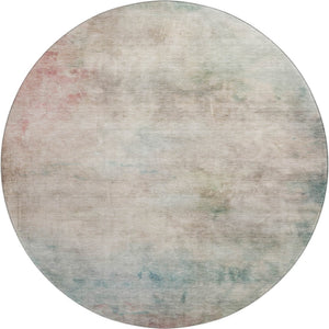 HomeRoots 8' X 8' Stylish Taupe, Blush & Teal Abstract Washable Round Rug with UV Protection for Home Decor 692217