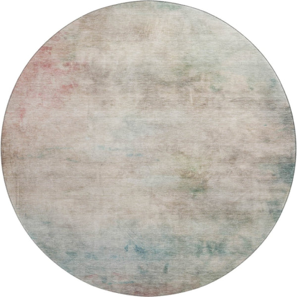 HomeRoots 8' X 8' Stylish Taupe, Blush & Teal Abstract Washable Round Rug with UV Protection for Home Decor 692217