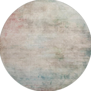 HomeRoots 8' X 8' Stylish Taupe, Blush & Teal Abstract Washable Round Rug with UV Protection for Home Decor 692217