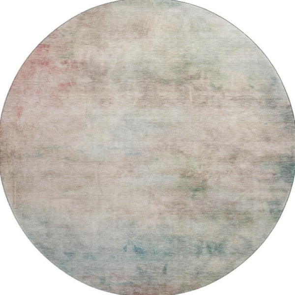 HomeRoots 8' X 8' Stylish Taupe, Blush & Teal Abstract Washable Round Rug with UV Protection for Home Decor 692217