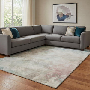 HomeRoots 8' Stylish Taupe Blush Teal Abstract Washable Area Rug - UV Resistant, Non-Slip, Easy Care Design! 692218