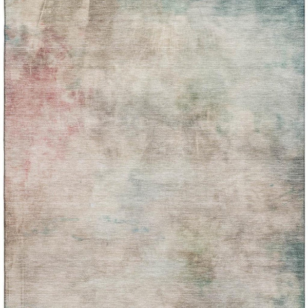 HomeRoots 8' Stylish Taupe Blush Teal Abstract Washable Area Rug - UV Resistant, Non-Slip, Easy Care Design! 692218