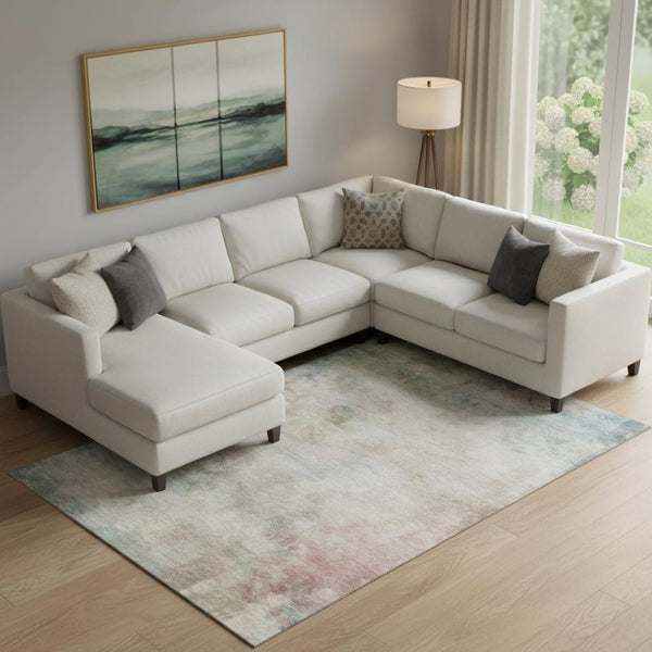 HomeRoots 9' X 12' Taupe Blush Teal Abstract Washable Area Rug – Durable, UV-Protected, Family-Friendly Design 692219