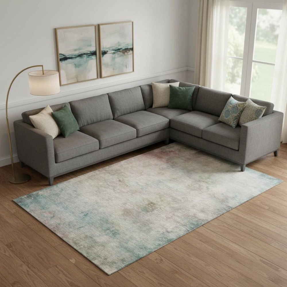 HomeRoots 10' X 14' Contemporary Abstract Area Rug in Taupe, Blush & Teal - Washable, UV Protected & Non-Slip! 692220