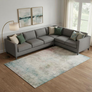 HomeRoots 10' X 14' Contemporary Abstract Area Rug in Taupe, Blush & Teal - Washable, UV Protected & Non-Slip! 692220