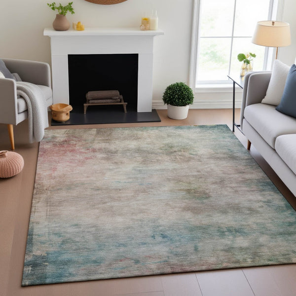 HomeRoots 10' X 14' Contemporary Abstract Area Rug in Taupe, Blush & Teal - Washable, UV Protected & Non-Slip! 692220