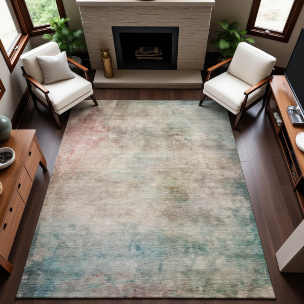 HomeRoots 10' X 14' Contemporary Abstract Area Rug in Taupe, Blush & Teal - Washable, UV Protected & Non-Slip! 692220