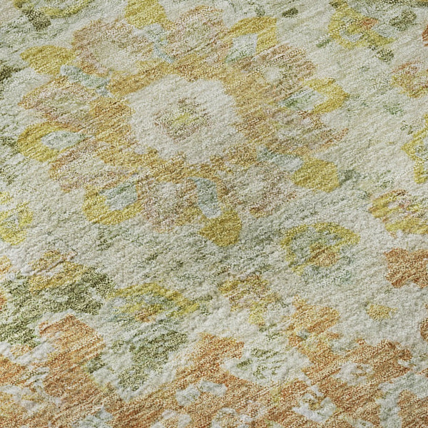 HomeRoots 8' X 8' Floral Washable Round Area Rug in Artichoke Green, Copper & Gold - UV Protected & Durable 692223