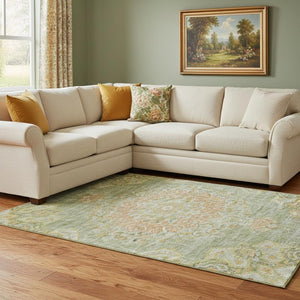 HomeRoots 8' Timeless Artichoke Green Floral Area Rug – Washable, UV-Protected, Durable, and Elegant Design 692224