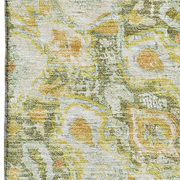 HomeRoots 8' Timeless Artichoke Green Floral Area Rug – Washable, UV-Protected, Durable, and Elegant Design 692224