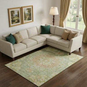 HomeRoots 9' Artichoke Green Floral Area Rug - Washable, UV Protected, Stain Resistant & Durable for Homes 692225