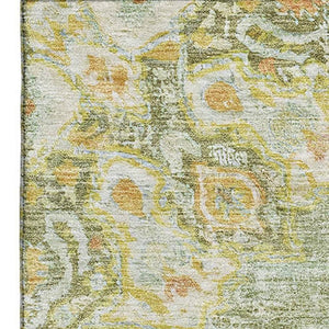 HomeRoots 9' Artichoke Green Floral Area Rug - Washable, UV Protected, Stain Resistant & Durable for Homes 692225
