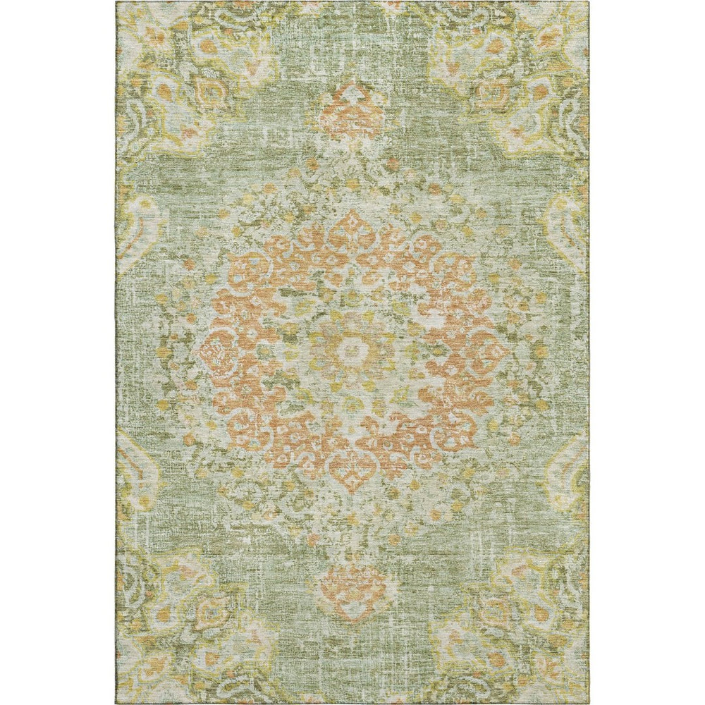 HomeRoots 10' X 14' Elegant Artichoke Green Floral Area Rug - Washable, UV-Protected & Durable for Busy Homes 692226