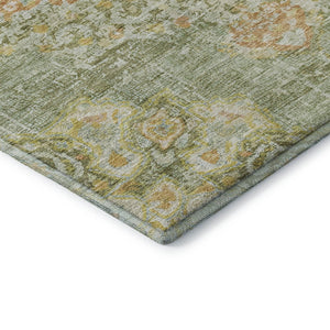 HomeRoots 10' X 14' Elegant Artichoke Green Floral Area Rug - Washable, UV-Protected & Durable for Busy Homes 692226