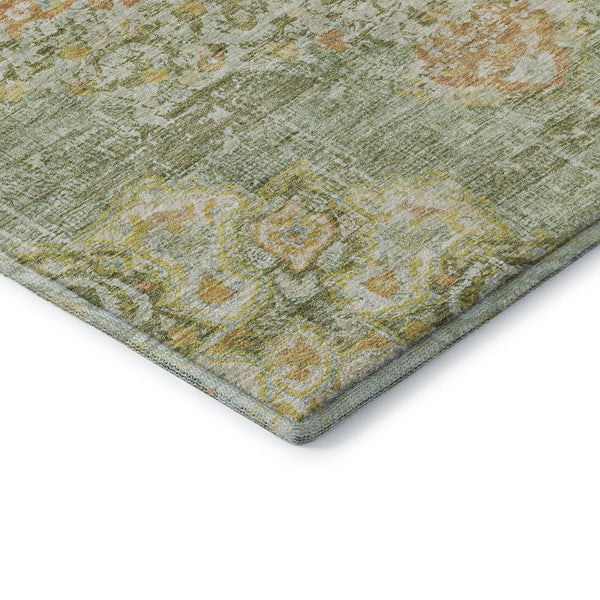 HomeRoots 10' X 14' Elegant Artichoke Green Floral Area Rug - Washable, UV-Protected & Durable for Busy Homes 692226