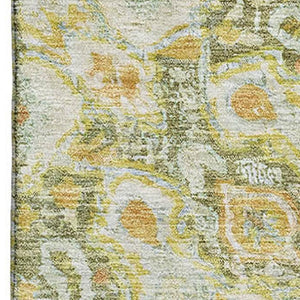 HomeRoots 10' X 14' Elegant Artichoke Green Floral Area Rug - Washable, UV-Protected & Durable for Busy Homes 692226