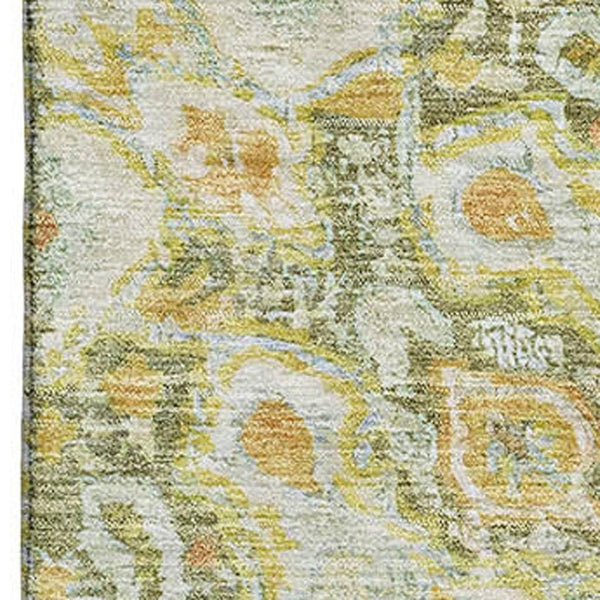 HomeRoots 10' X 14' Elegant Artichoke Green Floral Area Rug - Washable, UV-Protected & Durable for Busy Homes 692226