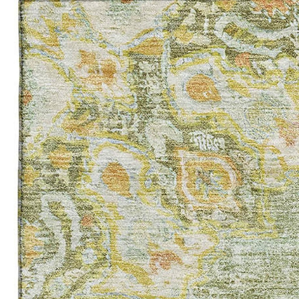 HomeRoots 10' X 14' Elegant Artichoke Green Floral Area Rug - Washable, UV-Protected & Durable for Busy Homes 692226