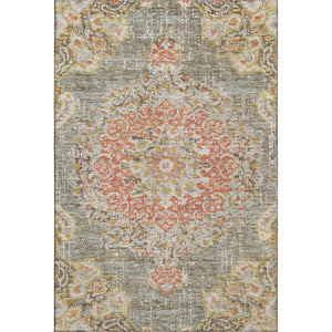 HomeRoots 5' X 8' Brown Copper Gold Floral Area Rug - Washable, UV Protected, Durable for High Traffic Areas 692228
