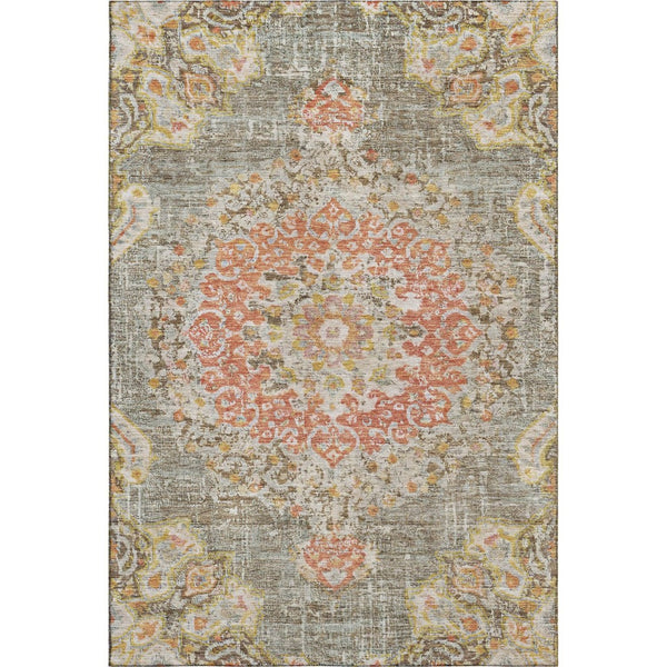 HomeRoots 5' X 8' Brown Copper Gold Floral Area Rug - Washable, UV Protected, Durable for High Traffic Areas 692228