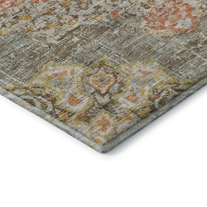 HomeRoots 5' X 8' Brown Copper Gold Floral Area Rug - Washable, UV Protected, Durable for High Traffic Areas 692228