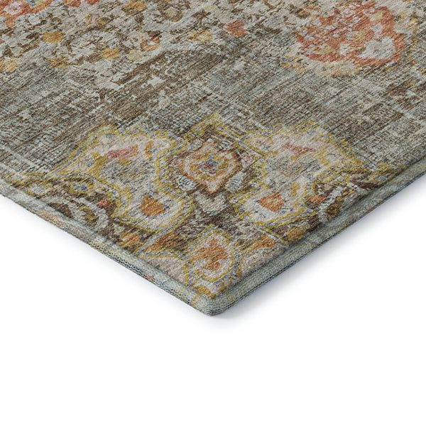 HomeRoots 5' X 8' Brown Copper Gold Floral Area Rug - Washable, UV Protected, Durable for High Traffic Areas 692228