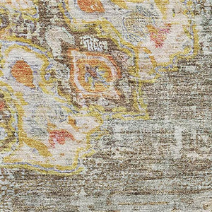 HomeRoots 5' X 8' Brown Copper Gold Floral Area Rug - Washable, UV Protected, Durable for High Traffic Areas 692228