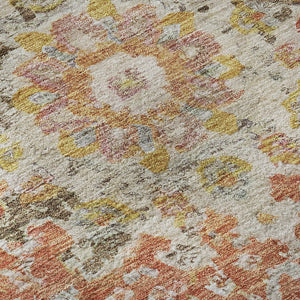 HomeRoots 8' X 8' Elegant Floral Washable Round Rug in Brown, Copper & Gold with UV Protection for Durability 692229