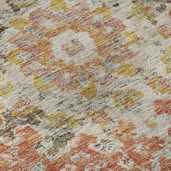HomeRoots 8' X 8' Elegant Floral Washable Round Rug in Brown, Copper & Gold with UV Protection for Durability 692229