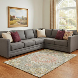 HomeRoots 8' Washable Floral Area Rug in Brown, Copper & Gold - UV Protected, Durable, Machine-Woven Style 692230