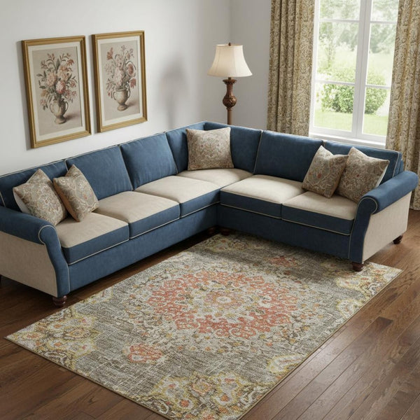HomeRoots 10' X 14' Brown Copper Floral Washable Area Rug - Stain-Resistant, UV-Protected, Elegant Design 692232