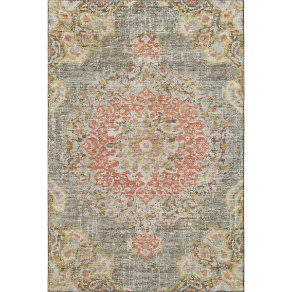 HomeRoots 10' X 14' Brown Copper Floral Washable Area Rug - Stain-Resistant, UV-Protected, Elegant Design 692232