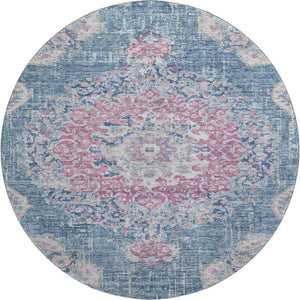 HomeRoots 8' X 8' Floral Washable Round Rug in Blue, Blush, Ivory – Durable, Stylish, UV-Protected Design 692235