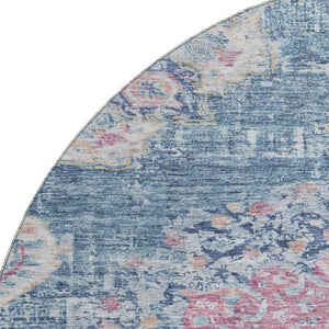 HomeRoots 8' X 8' Floral Washable Round Rug in Blue, Blush, Ivory – Durable, Stylish, UV-Protected Design 692235