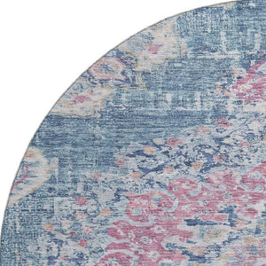 HomeRoots 8' X 8' Floral Washable Round Rug in Blue, Blush, Ivory – Durable, Stylish, UV-Protected Design 692235