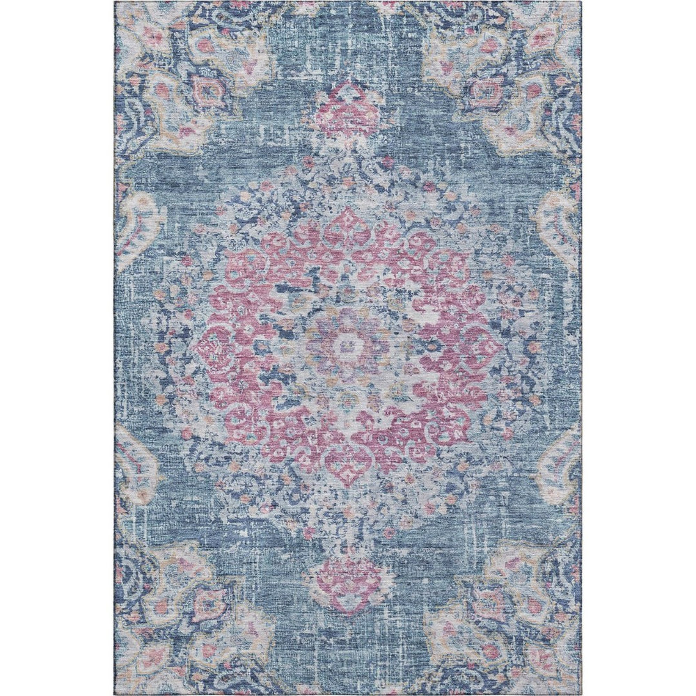 HomeRoots 8' Elegant Blue Blush Ivory Floral Area Rug - Washable, UV Protected, Durable, Non-Slip Design 692236