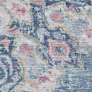 HomeRoots 8' Elegant Blue Blush Ivory Floral Area Rug - Washable, UV Protected, Durable, Non-Slip Design 692236