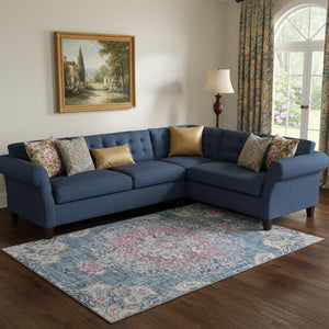 HomeRoots 9' X 12' Elegant Floral Area Rug in Blue, Blush & Ivory – Washable, UV Protected, Stain Resistant! 692237