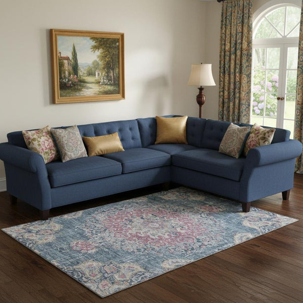 HomeRoots 9' X 12' Elegant Floral Area Rug in Blue, Blush & Ivory – Washable, UV Protected, Stain Resistant! 692237