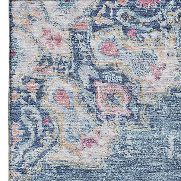 HomeRoots 9' X 12' Elegant Floral Area Rug in Blue, Blush & Ivory – Washable, UV Protected, Stain Resistant! 692237
