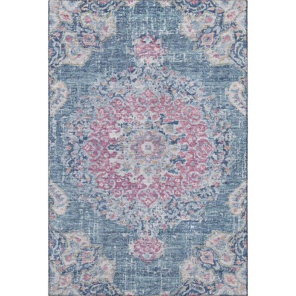HomeRoots 9' X 12' Elegant Floral Area Rug in Blue, Blush & Ivory – Washable, UV Protected, Stain Resistant! 692237