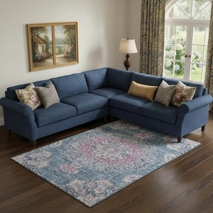 HomeRoots 10' X 14' Washable Blue Blush Floral Area Rug - UV Protected, Stain Resistant, and Durable Design! 692238