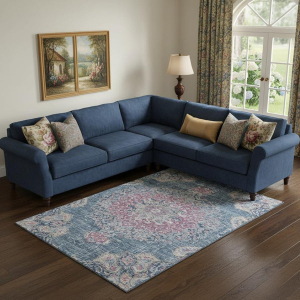 HomeRoots 10' X 14' Washable Blue Blush Floral Area Rug - UV Protected, Stain Resistant, and Durable Design! 692238