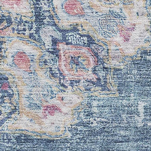 HomeRoots 10' X 14' Washable Blue Blush Floral Area Rug - UV Protected, Stain Resistant, and Durable Design! 692238