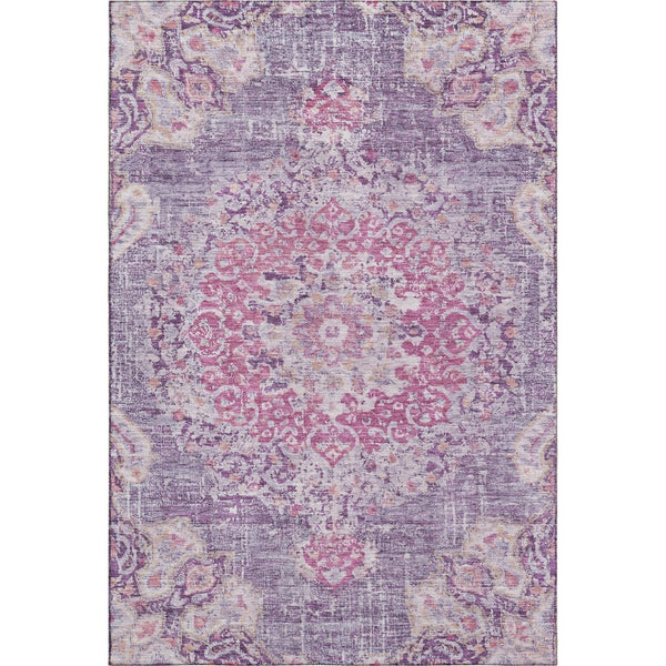 HomeRoots 5' X 8' Floral Washable Area Rug in Purple, Beige & Ivory - UV Protected, Non-Slip, Durable Design! 692240