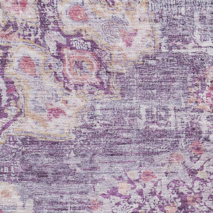HomeRoots 5' X 8' Floral Washable Area Rug in Purple, Beige & Ivory - UV Protected, Non-Slip, Durable Design! 692240