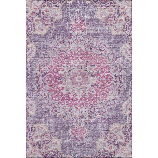 HomeRoots 5' X 8' Floral Washable Area Rug in Purple, Beige & Ivory - UV Protected, Non-Slip, Durable Design! 692240